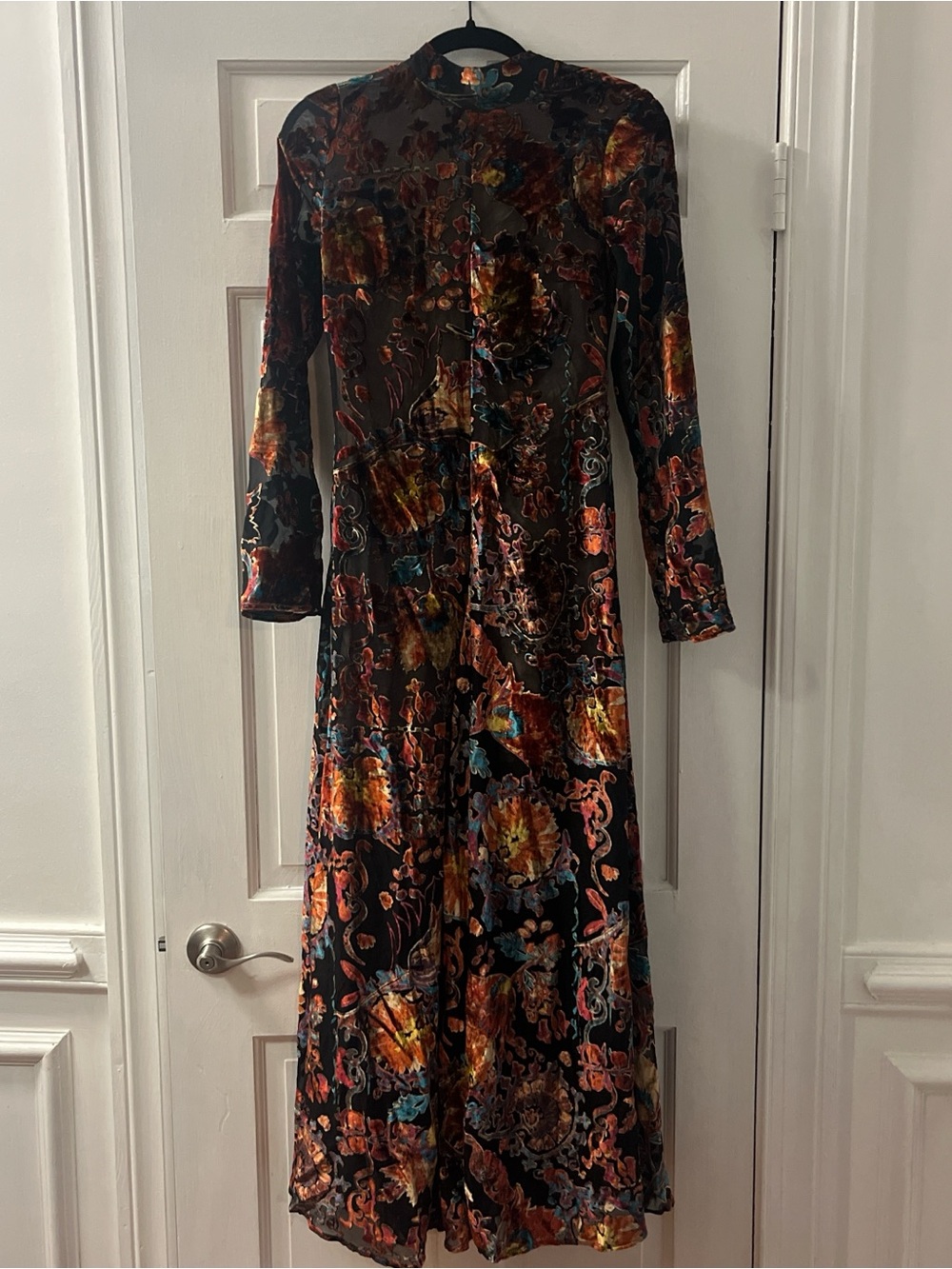 Free people Velvet Floral Maxi Dress in Black and Jewel Tones size small